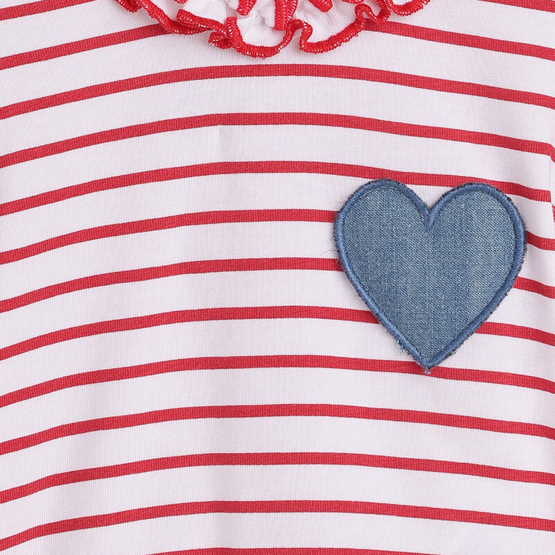 Girls White & Red Striped Short Sleeve T-Shirt image number 3